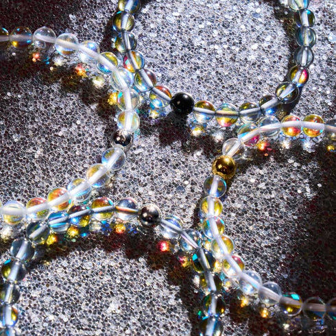 Supernova arc-en-ciel | Or | Bracelet de perles en macramé de verre Galaxy